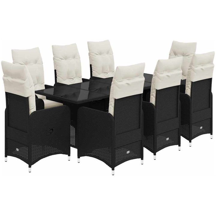 Caféset med dynor 9 delar konstrotting svart vidaXL 190 x 80 x 75 cm – bild 2