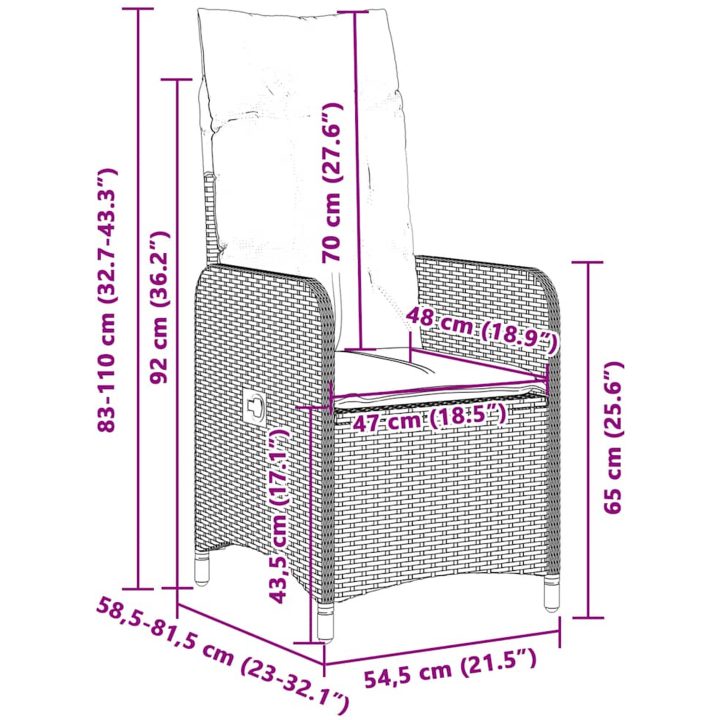Caféset med dynor 9 delar konstrotting svart vidaXL 190 x 80 x 75 cm – bild 9
