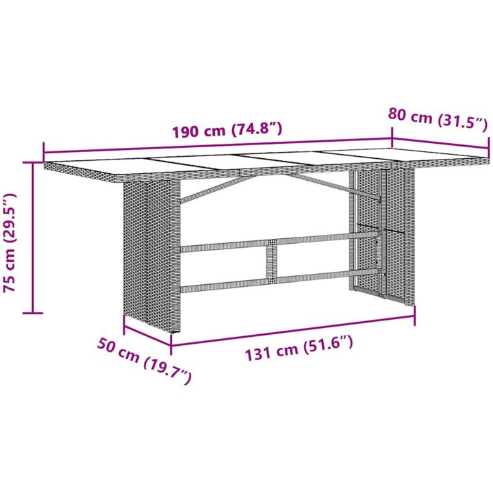 Caféset med dynor 9 delar konstrotting svart vidaXL 190 x 80 x 75 cm – bild 10