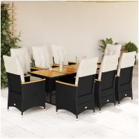 Caféset med dynor 9 delar konstrotting svart vidaXL