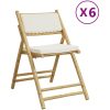 Caféstolar hopfällbara med gräddvita dynor 6 st bambu vidaXL – miniatyr 2