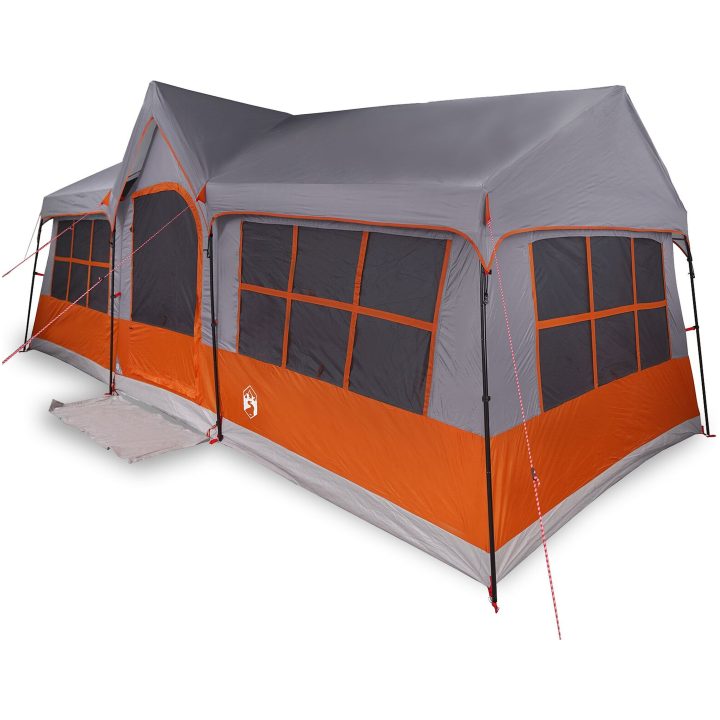 Camping Tält med Fönster Grå och Orange 12-Personers Vattentät vidaXL 622 x 295 x 238 cm – bild 3