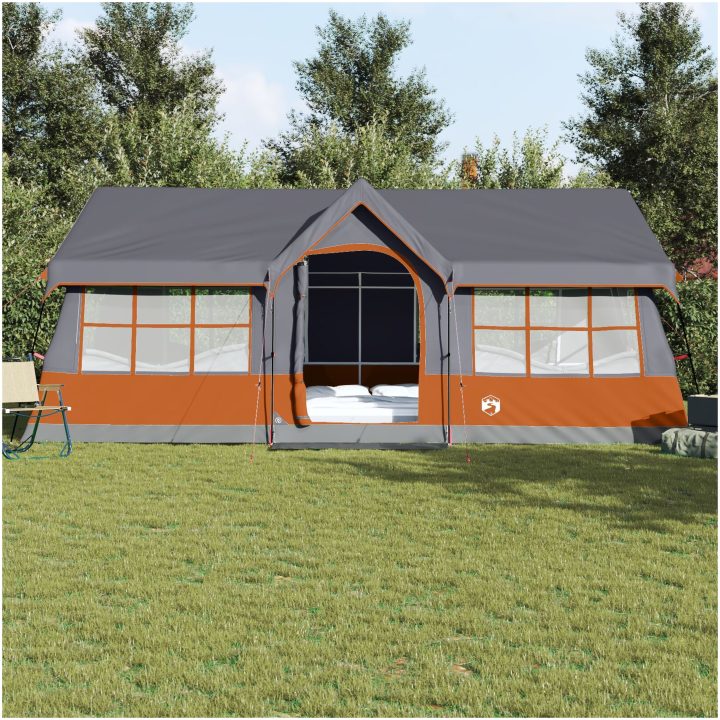 Camping Tält med Fönster Grå och Orange 12-Personers Vattentät vidaXL 622 x 295 x 238 cm – bild 4