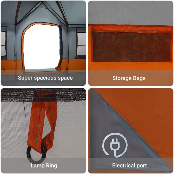 Camping Tält med Fönster Grå och Orange 12-Personers Vattentät vidaXL 622 x 295 x 238 cm – bild 9