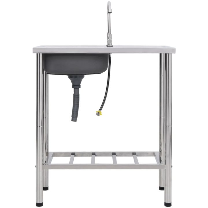 Campingbänk med handfat och kran i rostfritt stål vidaXL 75 x 40 x 15 cm – bild 2