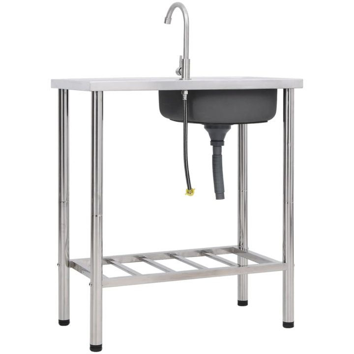 Campingbänk med handfat och kran i rostfritt stål vidaXL 75 x 40 x 15 cm – bild 4