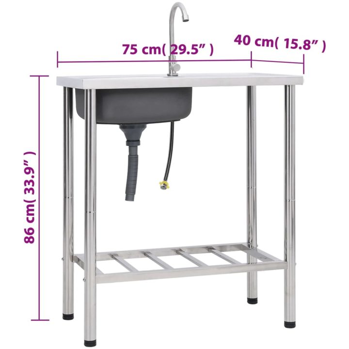 Campingbänk med handfat och kran i rostfritt stål vidaXL 75 x 40 x 15 cm – bild 8