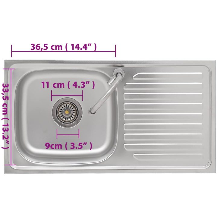 Campingbänk med handfat och kran i rostfritt stål vidaXL 75 x 40 x 15 cm – bild 9