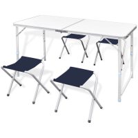 Campingbord med 4 pallar set Aluminium vidaXL