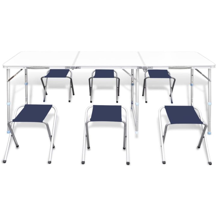 Campingbord med 6 stolar, hopfällbar och justerbar i höjd) vidaXL 180 x 60 cm – bild 4