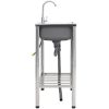Campingdiskbänk med dubbla handfat och kran rostfritt stål vidaXL 76 x 42 x 18.5 cm – miniatyr 3