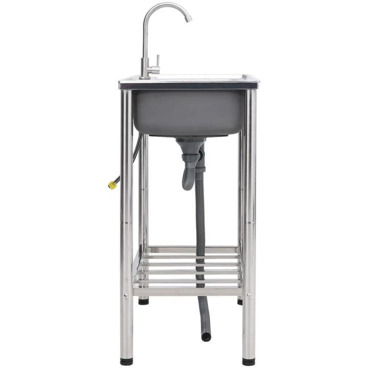 Campingdiskbänk med dubbla handfat och kran rostfritt stål vidaXL 76 x 42 x 18.5 cm – bild 3