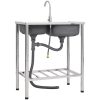 Campingdiskbänk med dubbla handfat och kran rostfritt stål vidaXL 76 x 42 x 18.5 cm – miniatyr 4