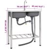 Campingdiskbänk med dubbla handfat och kran rostfritt stål vidaXL 76 x 42 x 18.5 cm – miniatyr 8
