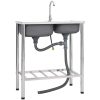 Campingdiskbänk med dubbla handfat och kran rostfritt stål vidaXL 76 x 42 x 18.5 cm – miniatyr 1