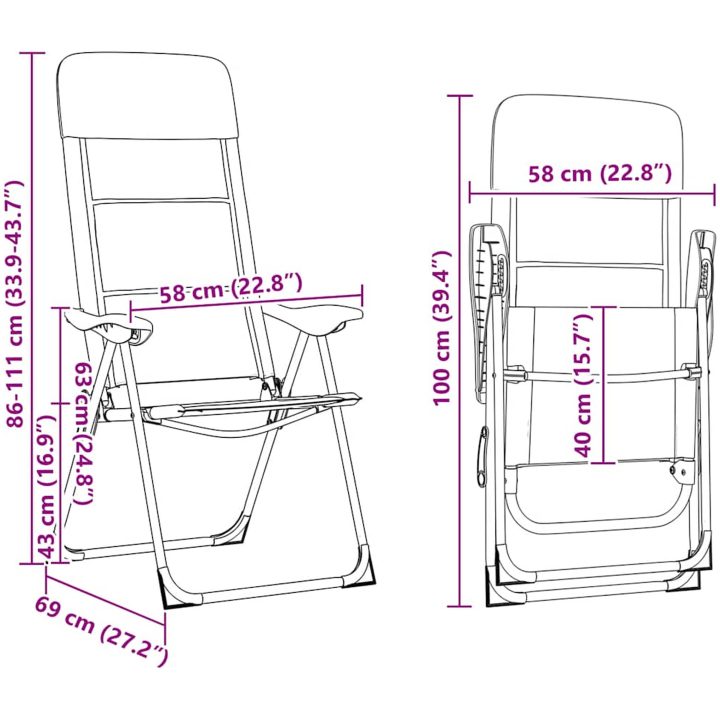 Campingstolar 2 st grå 58x69x111 cm aluminium vidaXL – bild 12