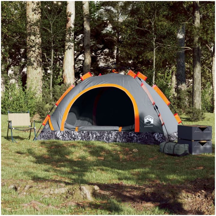 Campingtält 3 personer grå och orange snabbrest vidaXL 3 - Manna – bild 3