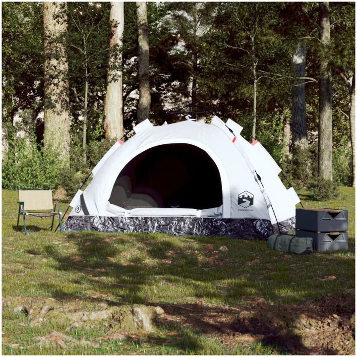 Campingtält 3 personer vit mörkläggningstyg snabbrest vidaXL 3 - Person – bild 3