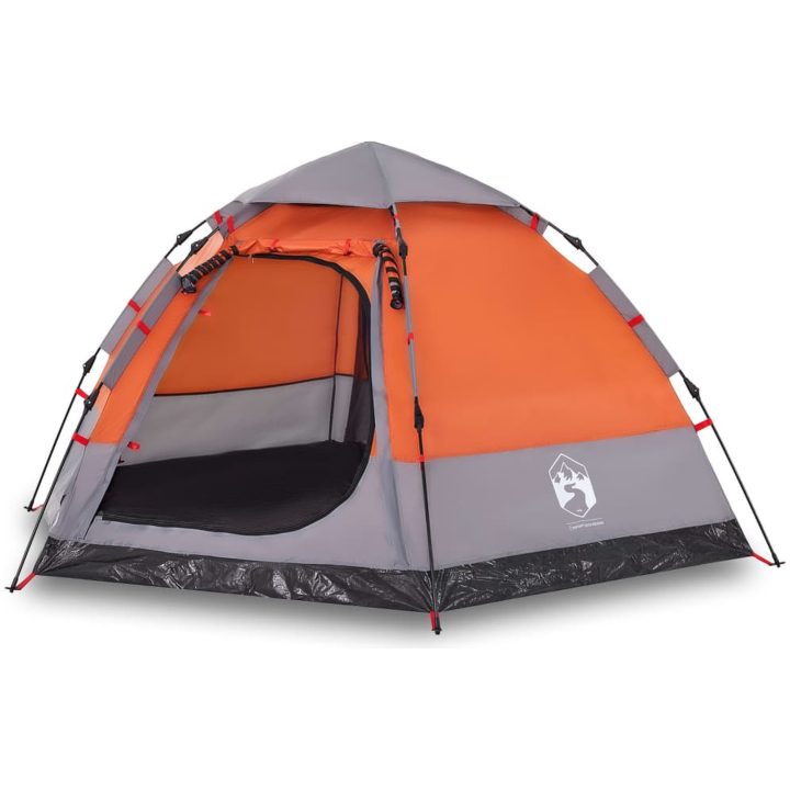 Campingtält 4 personer grå och orange snabbrest vidaXL 273 x 273 x 129 cm – bild 2