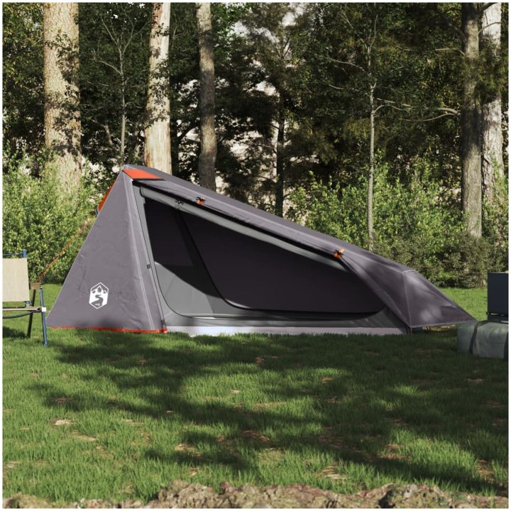 Campingtält tunnel 1 person grå och orange vattentätt vidaXL 1 - Person – bild 3