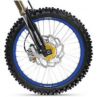 Complete Front Wheel Tubeless 17x3,50x36T Blue Rim/Gold Hub/Silver Spokes/Silver Spoke Nuts HAAN WHEELS