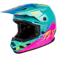 Crosshjälm Barn Kinetic Drip Turkos Rosa Gul FLY RACING