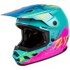 Crosshjälm Barn Kinetic Drip Turkos Rosa Gul FLY RACING Ys – miniatyr 1