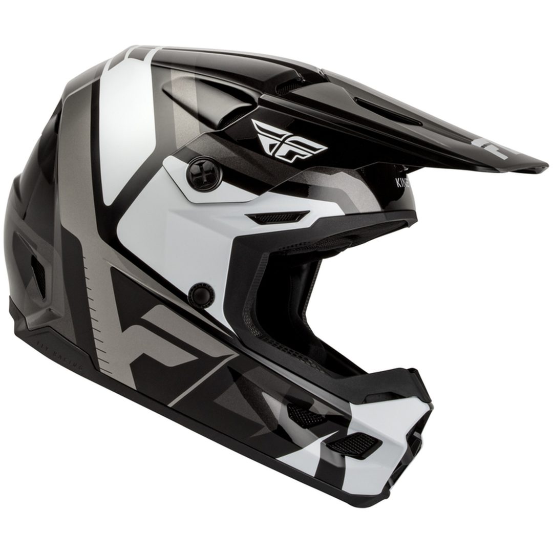Crosshjälm Barn Kinetic Scrap Svart Grå Vit FLY RACING Ys – bild 2
