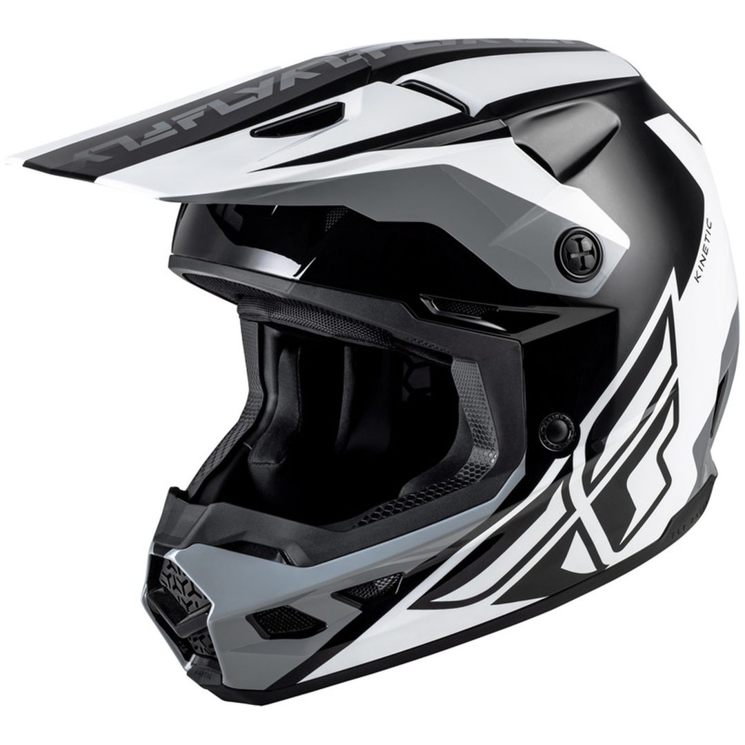Crosshjälm Kinetic Crest Svart/Vit/Grå FLY RACING s