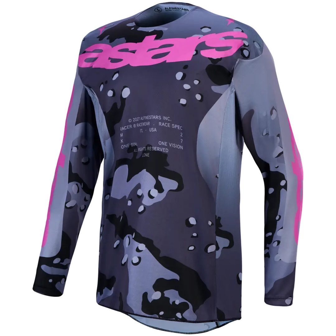 Crosströja Racer Lone Svart Kamouflage Grå Rosa Lila Alpinestars L