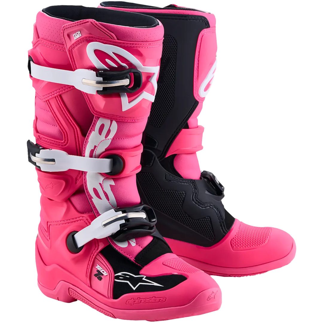 Crostövlar Barn Tech 7S Svart Neonrosa Vit Alpinestars