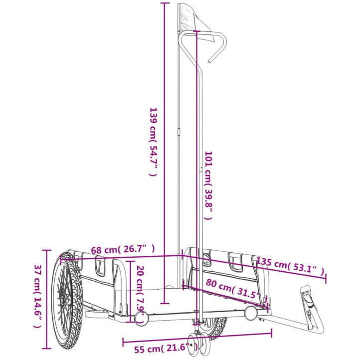 Cykelvagn grå och svart oxfordtyg och järn vidaXL 135 x 68 x 37 cm – bild 11