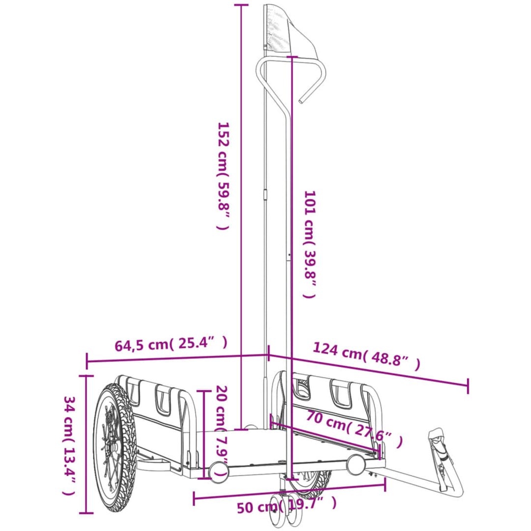 Cykelvagn gul oxfordtyg och järn vidaXL 124 x 64.5 x 36 cm – bild 11