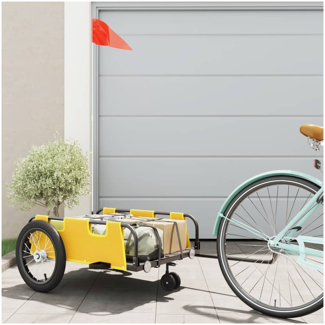 Cykelvagn gul oxfordtyg och järn vidaXL 124 x 64.5 x 36 cm