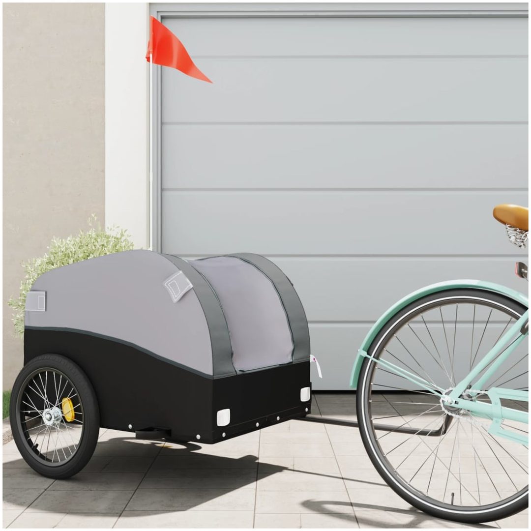Cykelvagn svart och grå 45 kg järn vidaXL 126 x 63 x 63 cm