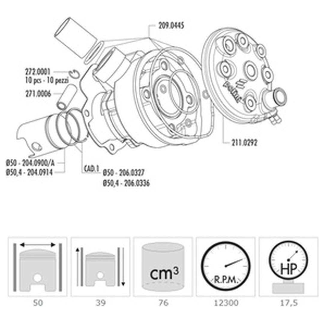 Cylinderkit ⌀50mm POLINI – bild 3