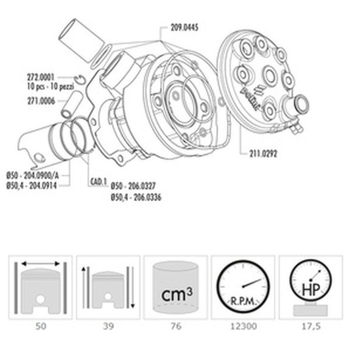 Cylinderkit ⌀50mm POLINI – bild 3