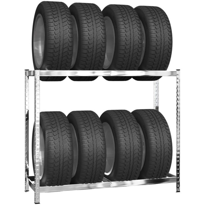 Däckställ 2 hyllplan silver stål vidaXL 110 x 40 x 110 cm – bild 3