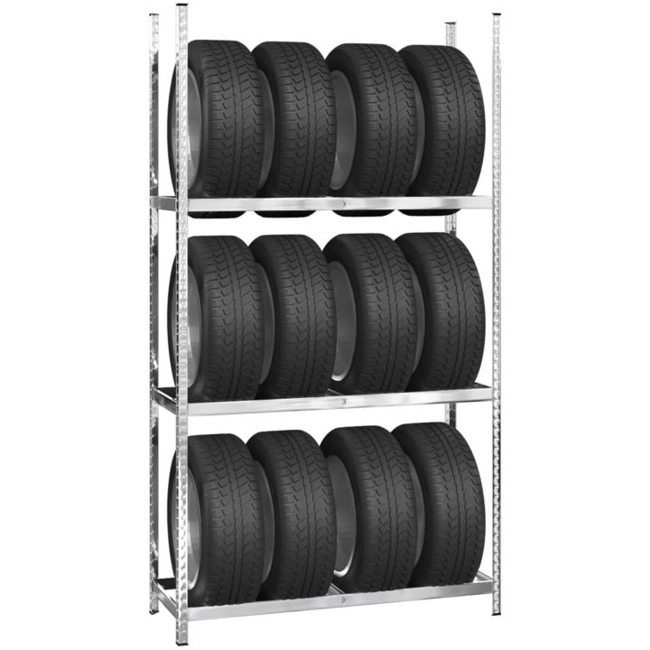 Däckställ 3 hyllplan silver 2 st stål vidaXL 110 x 40 x 200 cm – bild 3
