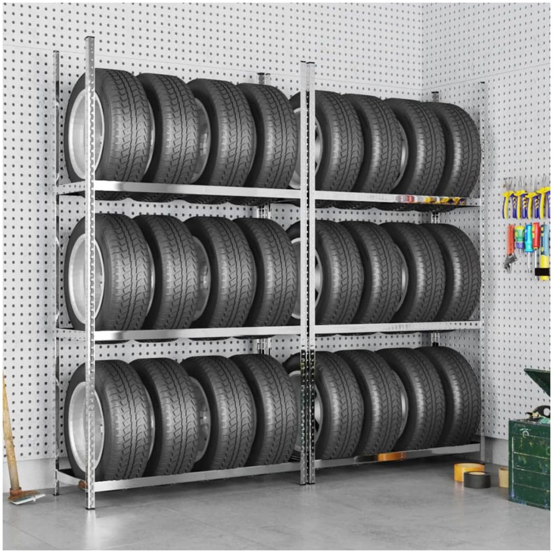 Däckställ 3 hyllplan silver 2 st stål vidaXL 110 x 40 x 200 cm