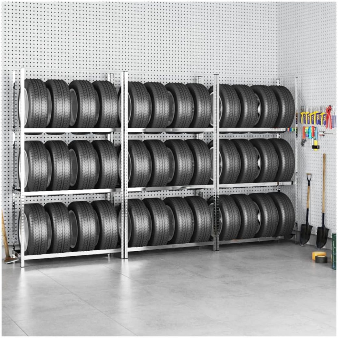 Däckställ 3 hyllplan silver 3 st stål vidaXL 110 x 40 x 200 cm