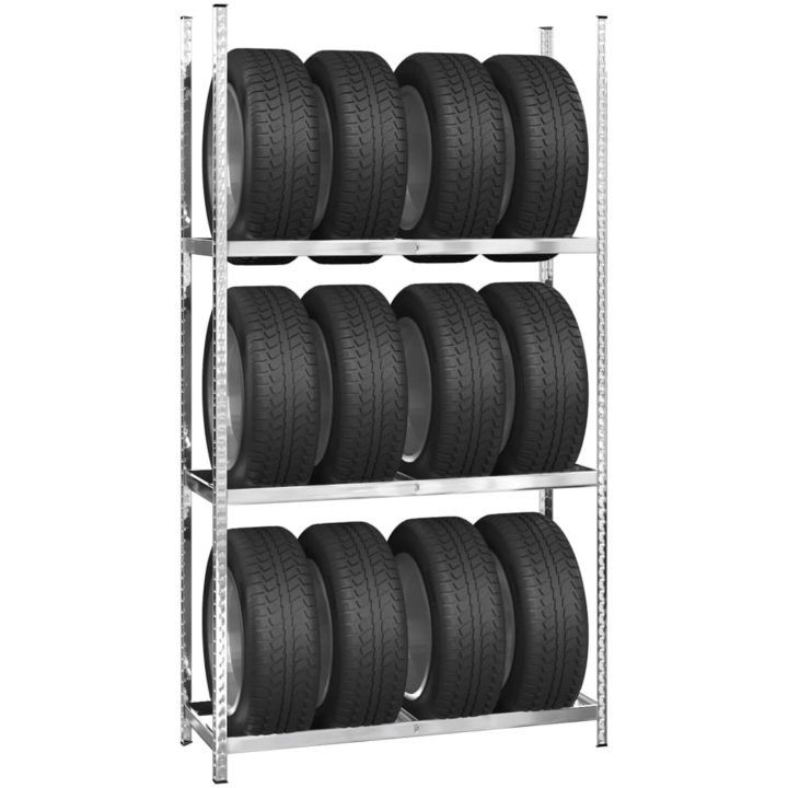 Däckställ 3 hyllplan silver stål vidaXL 110 x 40 x 200 cm – bild 3