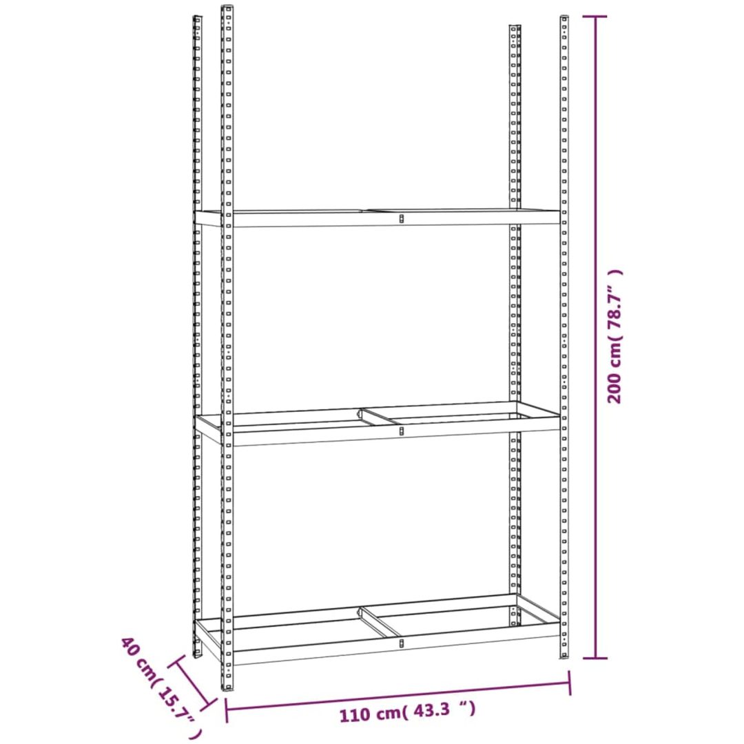 Däckställ 3 hyllplan silver stål vidaXL 110 x 40 x 200 cm – bild 8