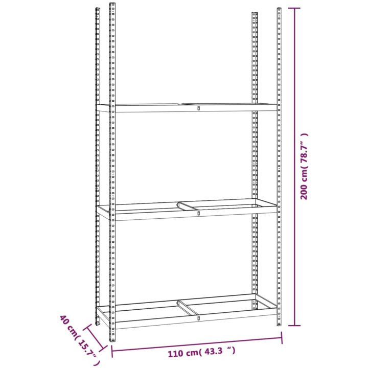 Däckställ 3 hyllplan silver stål vidaXL 110 x 40 x 200 cm – bild 8