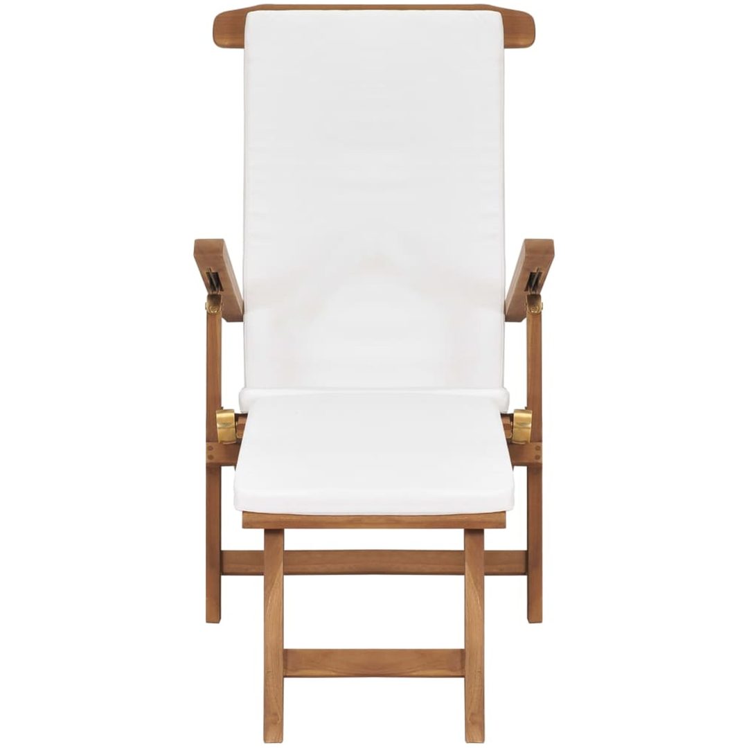 Däckstol med dyna gräddvit massiv teak vidaXL – bild 4