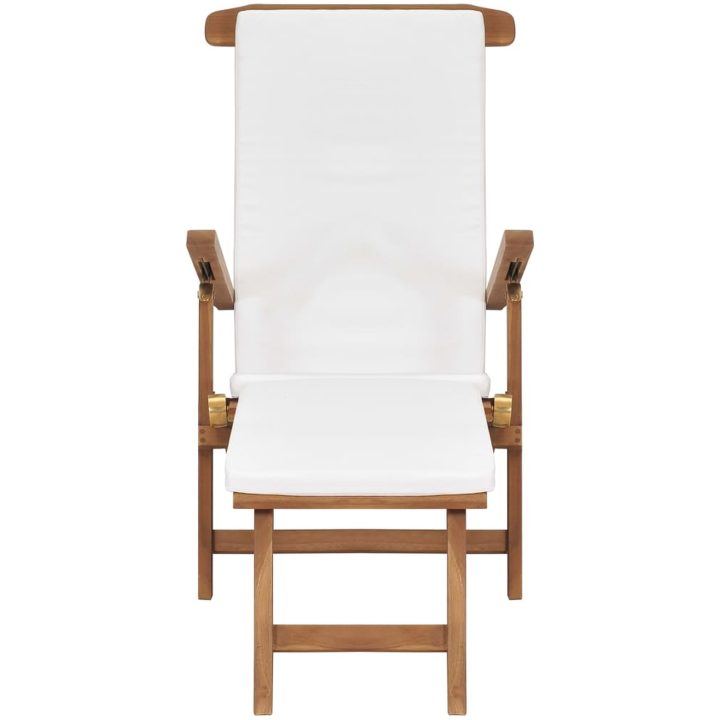 Däckstol med dyna gräddvit massiv teak vidaXL – bild 4