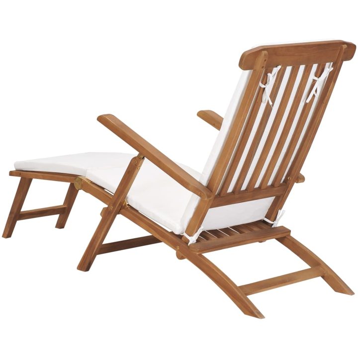 Däckstol med dyna gräddvit massiv teak vidaXL – bild 5