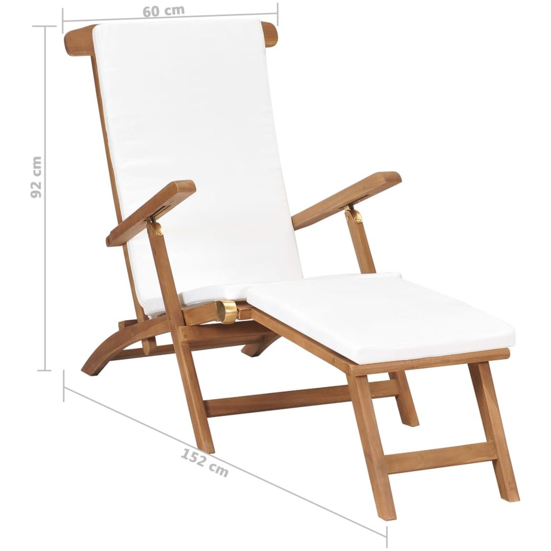 Däckstol med dyna gräddvit massiv teak vidaXL – bild 8
