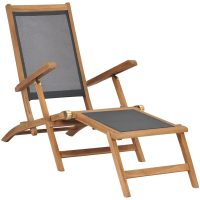 Däckstol med fotstöd massiv teak svart vidaXL