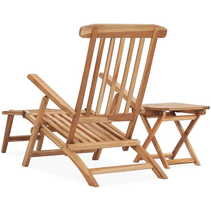 Däckstol med fotstöd och bord massiv teak vidaXL – bild 3